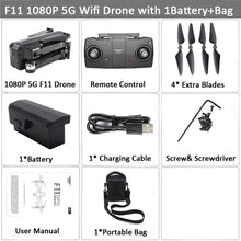Load image into Gallery viewer, SJRC F11 GPS Drone Selfie RC with 1080P 2K HD Camera WiFi FPV 25mins Flight Time Brushless Quadcopter Foldable Arm Dron Vs CG033