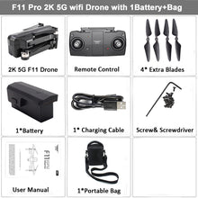 Load image into Gallery viewer, SJRC F11 GPS Drone Selfie RC with 1080P 2K HD Camera WiFi FPV 25mins Flight Time Brushless Quadcopter Foldable Arm Dron Vs CG033