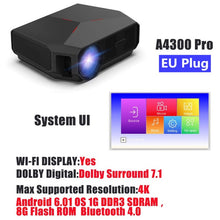 Load image into Gallery viewer, TRANSJEE HD Projector for Phone support 4K 4600 Lumens Projector WIFI Android 6.01 LED Home Cinema 3D Video Beamer проектор