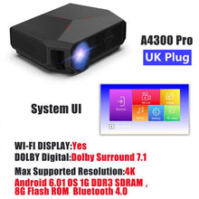 Load image into Gallery viewer, TRANSJEE HD Projector for Phone support 4K 4600 Lumens Projector WIFI Android 6.01 LED Home Cinema 3D Video Beamer проектор