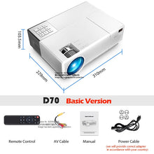 Load image into Gallery viewer, AUN Full HD Projector D70, 1920x1080P LED Projector. 6800 Lumens, HIFI double speaker, Portable 3D video Beamer, Home Cinema