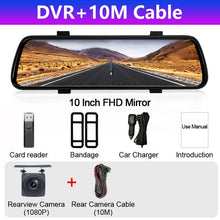 Load image into Gallery viewer, 10 inches Touch Screen 1080P Car DVR stream media Dash camera Dual Lens Video Recorder Rearview mirror 1080p Rear camera BYLITU