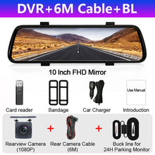 Load image into Gallery viewer, 10 inches Touch Screen 1080P Car DVR stream media Dash camera Dual Lens Video Recorder Rearview mirror 1080p Rear camera BYLITU