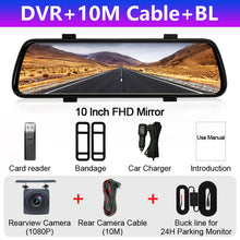 Load image into Gallery viewer, 10 inches Touch Screen 1080P Car DVR stream media Dash camera Dual Lens Video Recorder Rearview mirror 1080p Rear camera BYLITU
