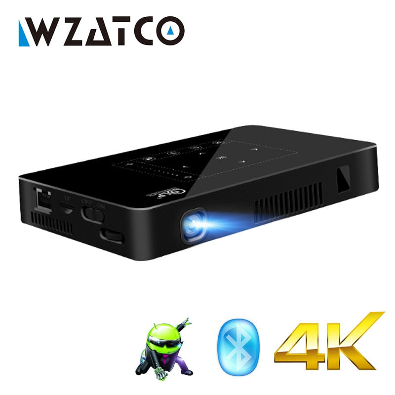 WZATCO P10 Android 2G 16G WIFI Bluetooth with Battery Support 1080P 4K Mini Projector Smart Home Theater Pocket LED Proyector UF