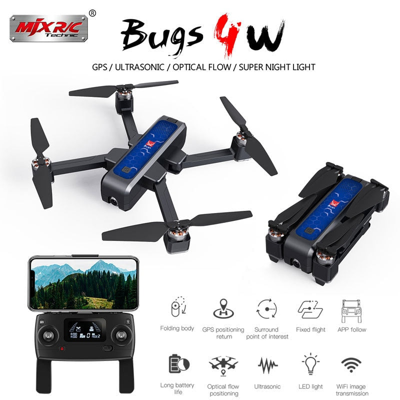 MJX Bugs B4W 5G GPS Brushless Foldable Drone with WIFI FPV 2K HD Camera Anti-shake 1.6KM 25Minute Optical Flow RC Quadcopter