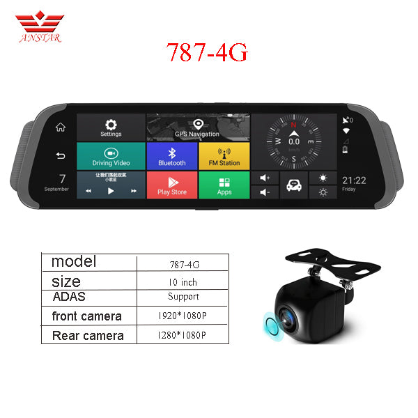 10 inch Touch Screen Car Dvr 4G ADAS Dash Cam Mirror Recorder GPS Navigation 1080P Dvr Dash Camera With Rearview Mirror 787