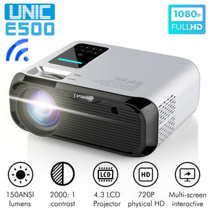 New UNIC E500 150 Inch 1280x720P 6000 Lumens LCD Projector 1080P Full HD HDMI WIFI Home Theater Android Proyector LED PK CP600