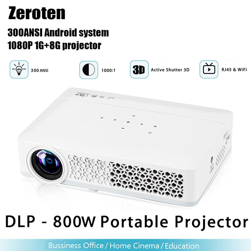 Zeroten DLP-800W Portable Projector 300ANSI 1280*800 1080P Android 4.4.4 WiFi Bluetooth 4.0 Multimedia Home Theater Player