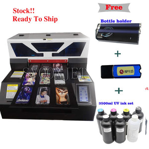 UV printer a3  digital uv led rotary Printer a3 with free 3500ml UV ink  bottle  phone case t shirt printing machine a3