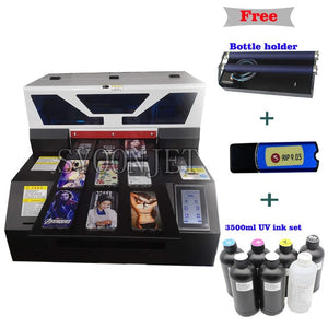 UV printer a3  digital uv led rotary Printer a3 with free 3500ml UV ink  bottle  phone case t shirt printing machine a3