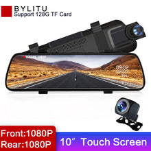 Load image into Gallery viewer, 10 inches Touch Screen 1080P Car DVR stream media Dash camera Dual Lens Video Recorder Rearview mirror 1080p Rear camera BYLITU
