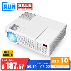 AUN Full HD Projector D70, 1920x1080P LED Projector. 6800 Lumens, HIFI double speaker, Portable 3D video Beamer, Home Cinema