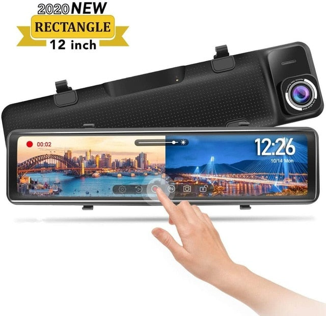 12 inch Touch Screen Rearview Mirror Streaming Video Dual Camera Dash cam 1080P Car DVR