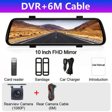 Load image into Gallery viewer, 10 inches Touch Screen 1080P Car DVR stream media Dash camera Dual Lens Video Recorder Rearview mirror 1080p Rear camera BYLITU
