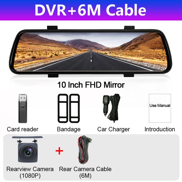 10 inches Touch Screen 1080P Car DVR stream media Dash camera Dual Lens Video Recorder Rearview mirror 1080p Rear camera BYLITU