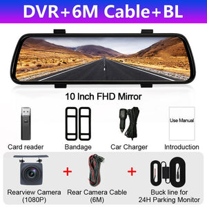 10 inches Touch Screen 1080P Car DVR stream media Dash camera Dual Lens Video Recorder Rearview mirror 1080p Rear camera BYLITU