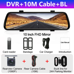 10 inches Touch Screen 1080P Car DVR stream media Dash camera Dual Lens Video Recorder Rearview mirror 1080p Rear camera BYLITU