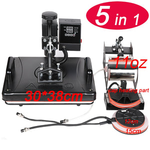 29*38CM 5 in 1 Combo Heat Press Printer Sublimation Machine Heat Press Machine for T-shirts Plates Cap Mug Phone Cover Plates